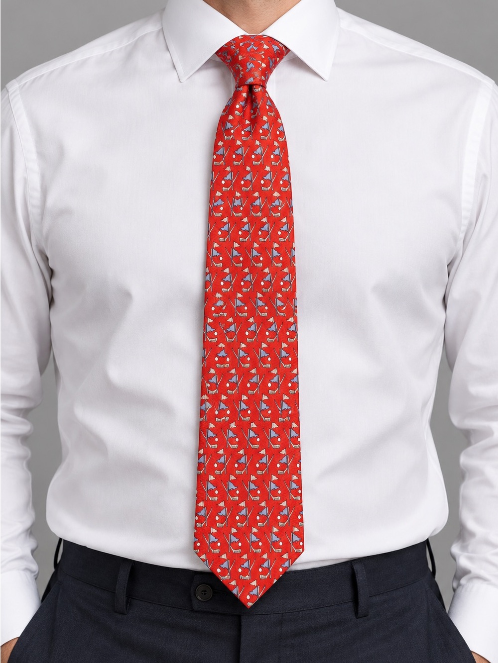 SALVATORE FERRAGAMO Red Silk Golf Patterned Men's Tie